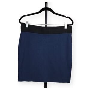 BCBGMAXAZRIA Mini Pencil Skirt Elastic Waist Full Zip Blue Black Medium New